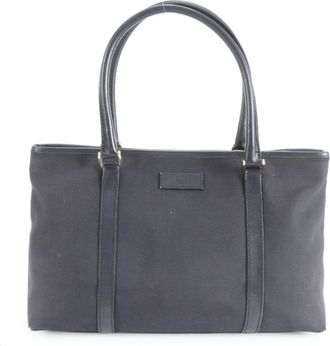 Gucci Black Leather Canvas Handbag Tote Bag (Pre-Owned)