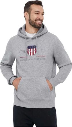 GANT Archive Shield Hoodie - Heren - Hoodies - Grijs - 2XL - Katoen - Hoodies & sweatvesten