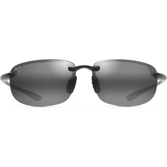 Maui Jim Hookipa 64mm Polarized Rectangle Sunglasses in Black /Grey at Nordstrom, Size +1.50