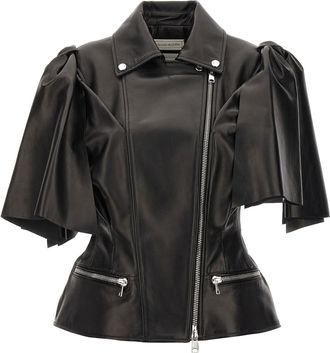 Alexander McQueen Womens Black Lamb Leather Sleeveless Jacket Clothing