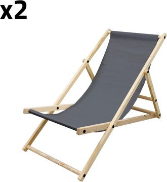 ECD Germany 2xsilla de playa antracita madera pino tejido oxford carga hasta 120kg