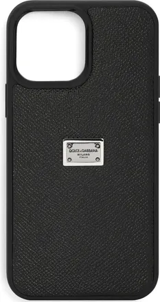 Dolce & Gabbana logo-tag iPhone 13 Pro Max case - men - Calf Leather/Thermoplastic/Polycarbonite - One Size - Black