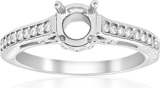 Pompeii3 Vintage 1/5ct Semi Mount Engagement Ring Setting 14K White Gold Size Selectable