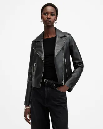 AllSaints Womens Cactus Leather Dalby Desserto Biker Jacket, Size: UK 14/US 10