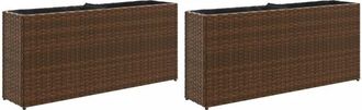 vidaXL Garden Planters with 2 Pots 2 pcs Brown 90x20x40 cm Poly Rattan vidaXL