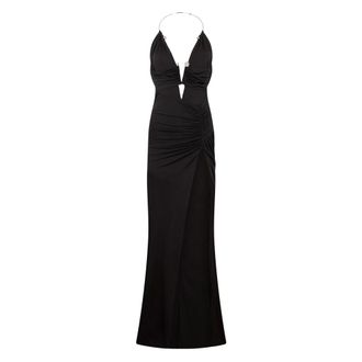 Philipp Plein Shiny Long Dress Skull Piercing - Dames - Jurken - Zwart - Maat: M Katoen