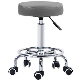 Vinsetto Round PU Leather Salon Beautician Stool Adjustable Height - Grey/Brown - Brown | TJ Hughes Grey