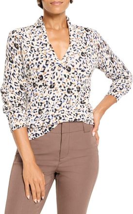 Nic+Zoe Cheetah Spot V-Neck Cotton Blend Sweater in Neutral Multi at Nordstrom, Size Xx-Large