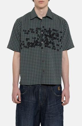Jaded London Check Oversize Cotton Button-Up Shirt in Green at Nordstrom, Size X-Large