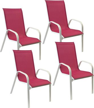 Happy Garden Pack De 4 Sillas Marbella En Textileno Rosa Aluminio Blanco