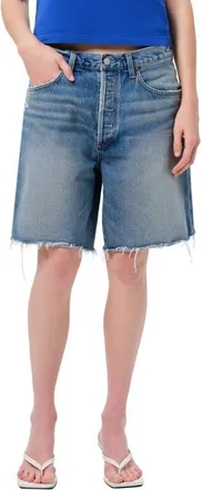 A Gold E Indra Long High Waist Cutoff Denim Shorts in Journal Md Marbled Ind at Nordstrom, Size 28