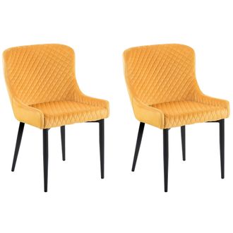 Beliani Beliani - Conjunto De 2 Sillas De Comedor De Terciopelo Amarillo Negro Acolchado Solano