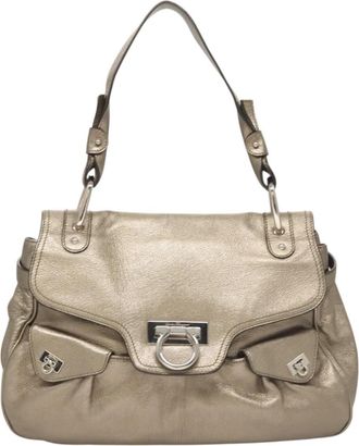Ferragamo Sofia Satchel Leather Gold Leather Handbag (Pre-Owned)