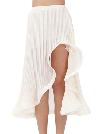 Simona Corsellini White Polyester Asymmetric Pleated Skirt