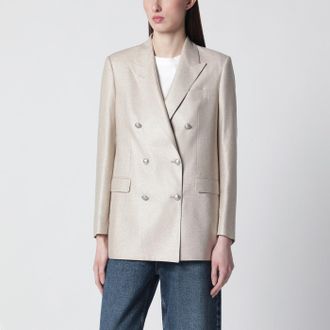 Tagliatore Beige silk double-breasted jacket