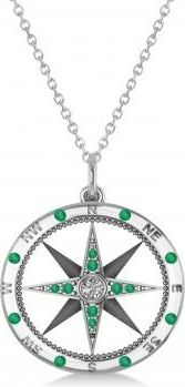Allurez Compass Pendant Emerald & Diamond Accented 18k White Gold (0.19ct)