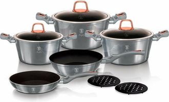 Berlinger Haus Berlinger Haus - Moonlight Bater&iacute;a Cocina Inducci&oacute;n 10 Piezas, Antiadherente M&aacute;rmol Sin Pfoa, Aluminio, Cazuelas Sartenes Gris