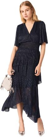 Maje Metallic ruffled midi dress in Navy at Nordstrom, Size 38 Eu