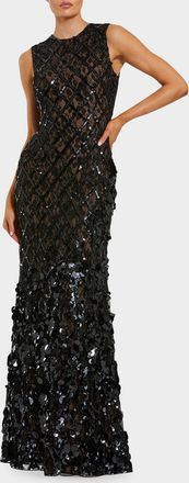 Mac Duggal Mesh Beaded Sequined Mermaid Gown