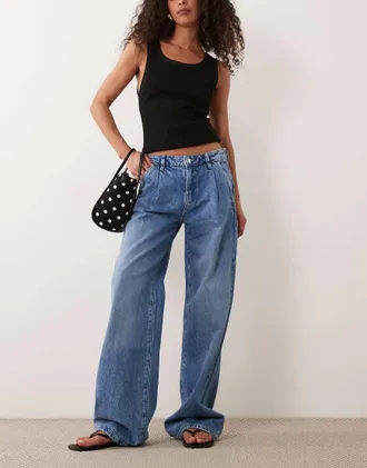Gina Tricot Gina Tricot - Jeans extra larghi a pieghe blu lavaggio medio