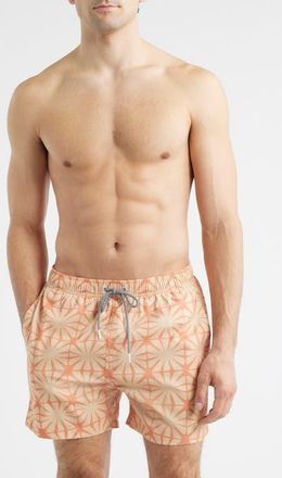 Boardies Tile Print Mid Length Swim Trunks in Sand/Caramel at Nordstrom, Size Xx-Large