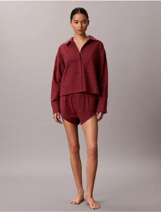 Calvin Klein Womens Flannel Sleep Shorts - Red - XL