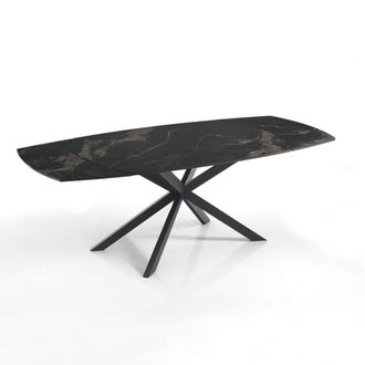 Oresteluchetta Mesa extensible cer&aacute;mica/metal negro/oro-negro 75x90x140-200 cm