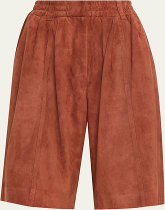 Brunello Cucinelli Couture Suede Pull-On Bermuda Shorts