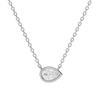 Diamond2Deal 14K White Gold 0.25 Ct Pear Shape Lab Grown Diamond Solitaire Pendant Necklace