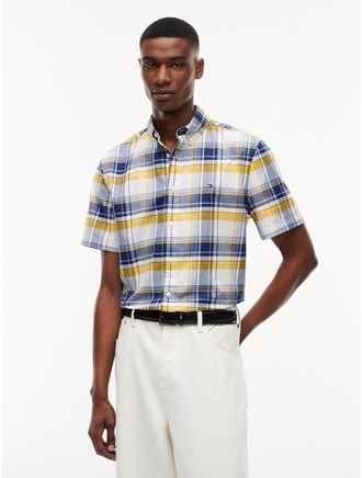 Tommy Hilfiger Mens Regular Fit Short-Sleeve Plaid Shirt - Preppy Navy Check - XXL