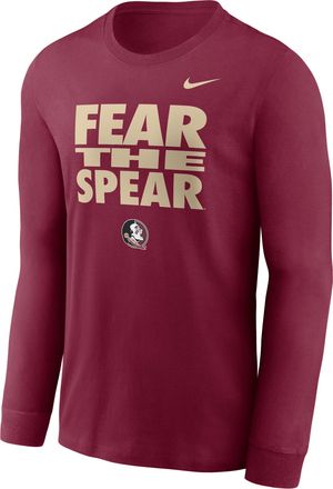 Nike Florida State Sideline Slogan Nike Mens Dri-FIT College Long-Sleeve T-Shirt in Red | 02EW69XFTN-H2B