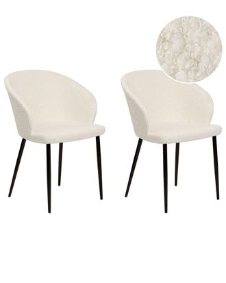 Beliani Conjunto de 2 sillas de comedor boucl&eacute; blanco crema
