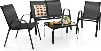 Costway Juego De Muebles De 4 Piezas Para Jard&iacute;n/conjunto De Muebles Para Exterior Con Mesa De Caf&eacute;, Banco Y 2 Sillas Individuales, Para Patio Piscina Balc&oacute;n 
