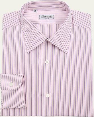 Charvet Mens Cotton Multi-Stripe Dress Shirt