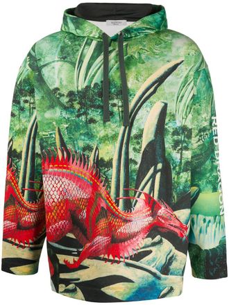 Valentino Garavani Red Dragon print hoodie - men - Cotton/Cotton/Polyamide - M - Green