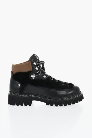 Dsquared2 Anfibi in Pelle con Dettagli in Pelliccia e Suola Track Dsquared2