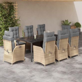 vidaXL Set Comedor De Jard&iacute;n 9 Pzas Con Cojines Rat&aacute;n Sint&eacute;tico Beige Vidaxl