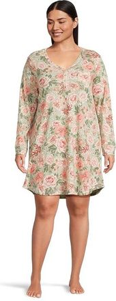Karen Neuburger Plus Vintage Dreams Long Sleeve Nightgown With Picot Trim Womens Clothing Forest Rose : 3X (24W-26W), Cotton/Polyester