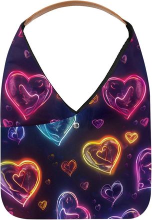 Generic Neon Love Hearts Patterns Reusable Lightweight Grocery Bags - Foldable Into Compact Pouch, Washable & Sturdy, Multipurpose for Shopping and Travel