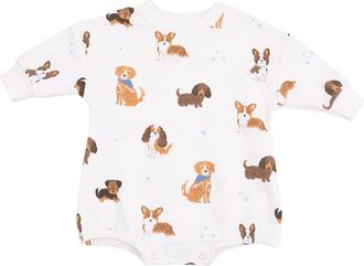 Angel Dear Best Friend Dogs Print French Terry Romper in White/Country Blue Heart/Dog at Nordstrom, Size 6-12M