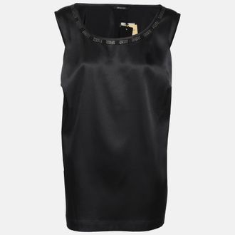 Elena Miro Black Satin Crystal Embellished Sleeveless Camisole