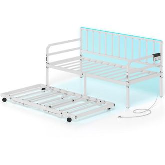 Costway Single Size Daybed with Charging Station & LED Lights-White