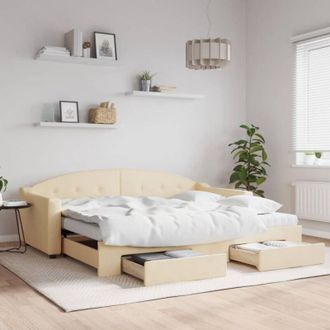 vidaXL Sof&aacute; Cama Nido Con Cajones Tela Color Crema 90x200 Cm Vidaxl