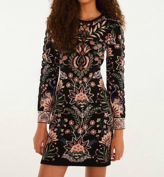 Farm Rio Marvelous Garden Knit Minidress In Black