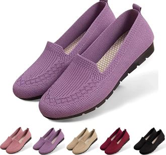 Generic Womens Orthopedic Knit Comfort Loafers, Slip Resistant Walking Shoes with Arch Support, Lightweight Breathable Soft Sole Low Top Casual Sneakers (Purp