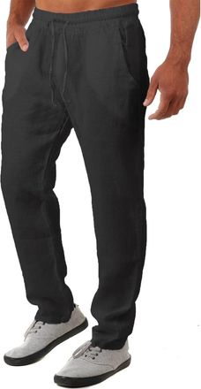 Generic Linen Trousers Mens Walking Trousers for Men UK Loose Breathable Yoga Pants Lightweight Quick Dry Pants Solid Color Summer Trouser Comfortable Relaxed