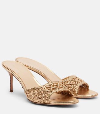 Veronica Beard Woven metallic leather mules