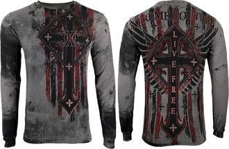 Xtreme Couture by Affliction Mens Long Sleeve T-Shirt Liberty Crusade, Gray, Medium