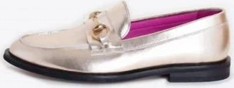 Vilagallo Womens Leather Loafers With Chain Detail In Gold