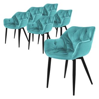 ML Design Ml-design - Set 6x Sillas De Comedor Con Respaldo Y Reposabrazos Asiento Turquesa(petrol) Tapizado Con Funda De Terciopelo Patas De Metal Sill&oacute;n Dise&ntilde;